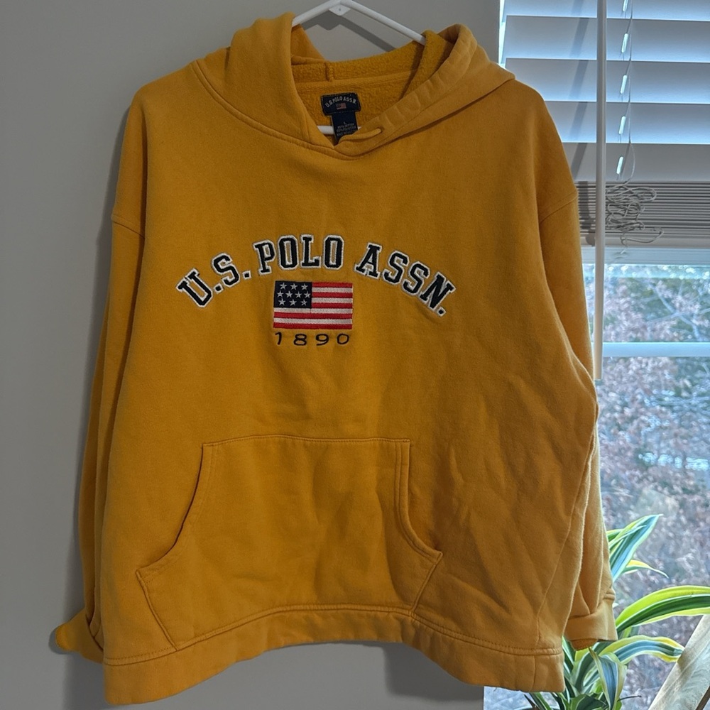 US Polo Assn. Mens Yellow Fleece Pullover Hoodie Size L